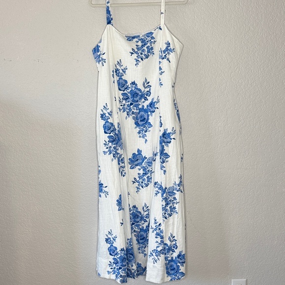 NEW Halogen Blue Sleeveless Floral Print Midi Dress Sz XL Vacation Summer Spring - Picture 2 of 10